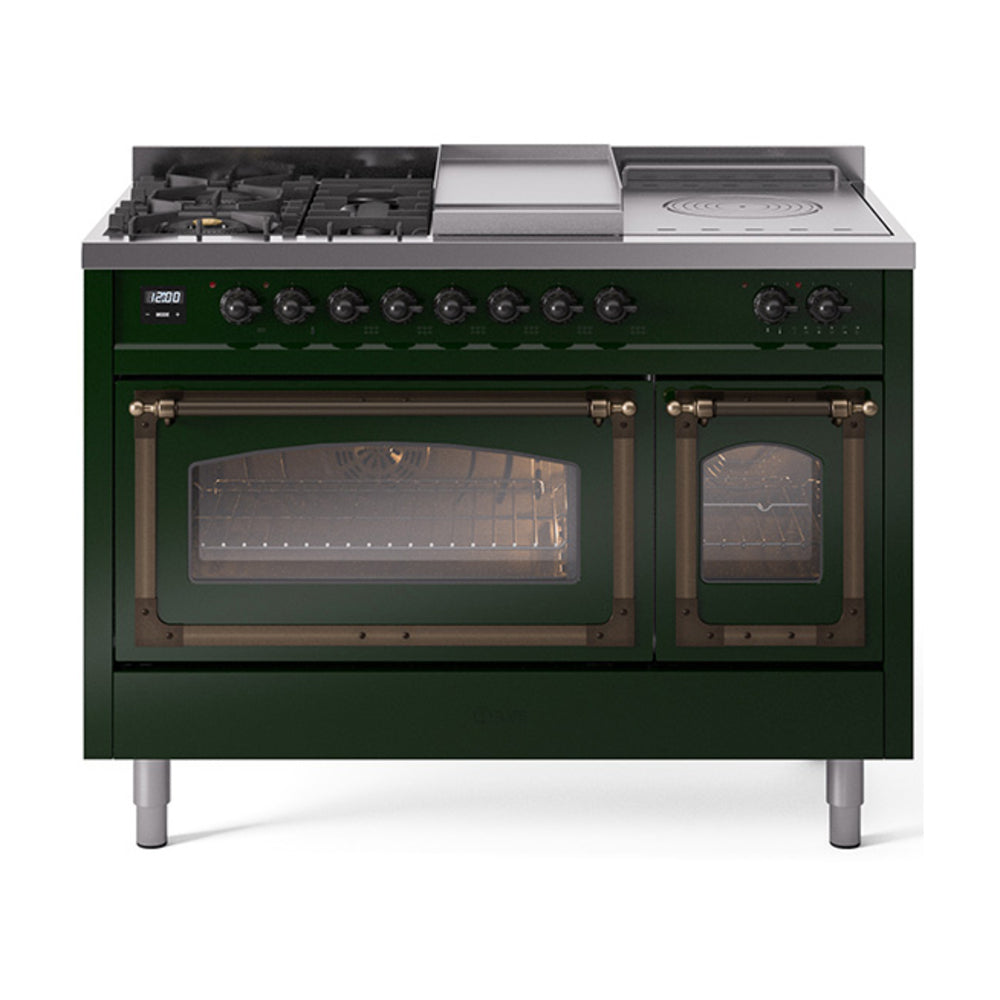 ILVE Nostalgie II Noblesse 48" Dual Fuel Freestanding Range 5 Sealed Burners + Griddle + French Top with Triple Glass Door UN48FSNMP