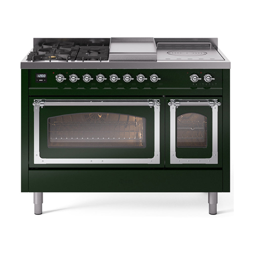 ILVE Nostalgie II Noblesse 48" Dual Fuel Freestanding Range 5 Sealed Burners + Griddle + French Top with Triple Glass Door UN48FSNMP