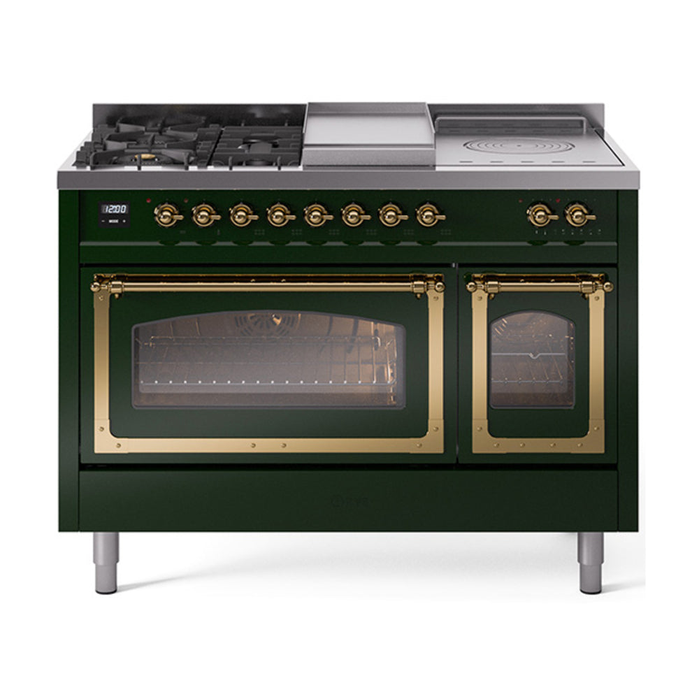 ILVE Nostalgie II Noblesse 48" Dual Fuel Freestanding Range 5 Sealed Burners + Griddle + French Top with Triple Glass Door UN48FSNMP