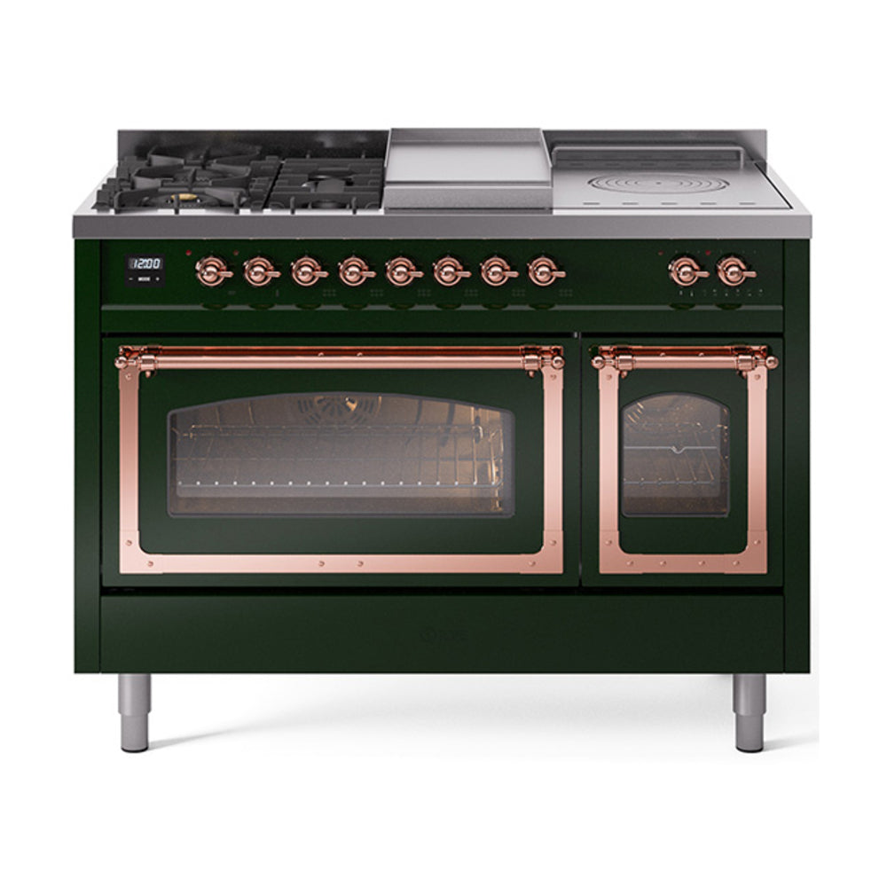ILVE Nostalgie II Noblesse 48" Dual Fuel Freestanding Range 5 Sealed Burners + Griddle + French Top with Triple Glass Door UN48FSNMP