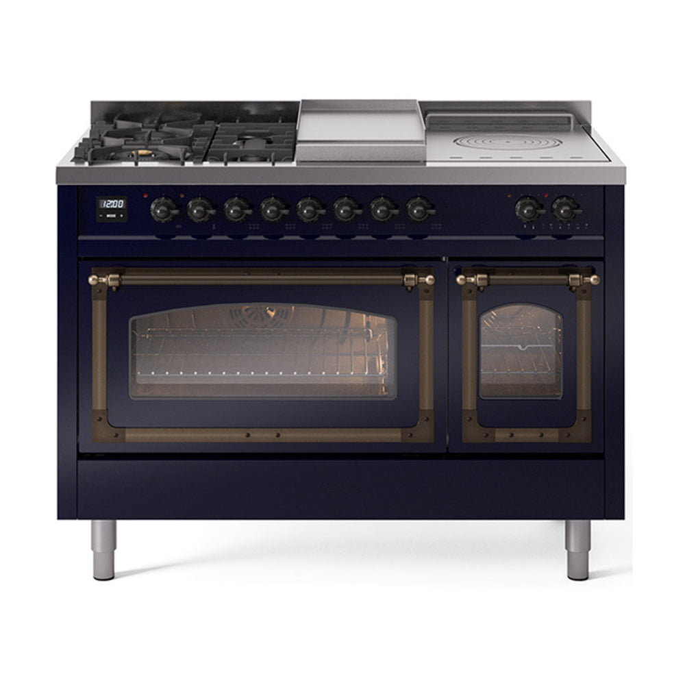 ILVE Nostalgie II Noblesse 48" Dual Fuel Freestanding Range 5 Sealed Burners + Griddle + French Top with Triple Glass Door UN48FSNMP