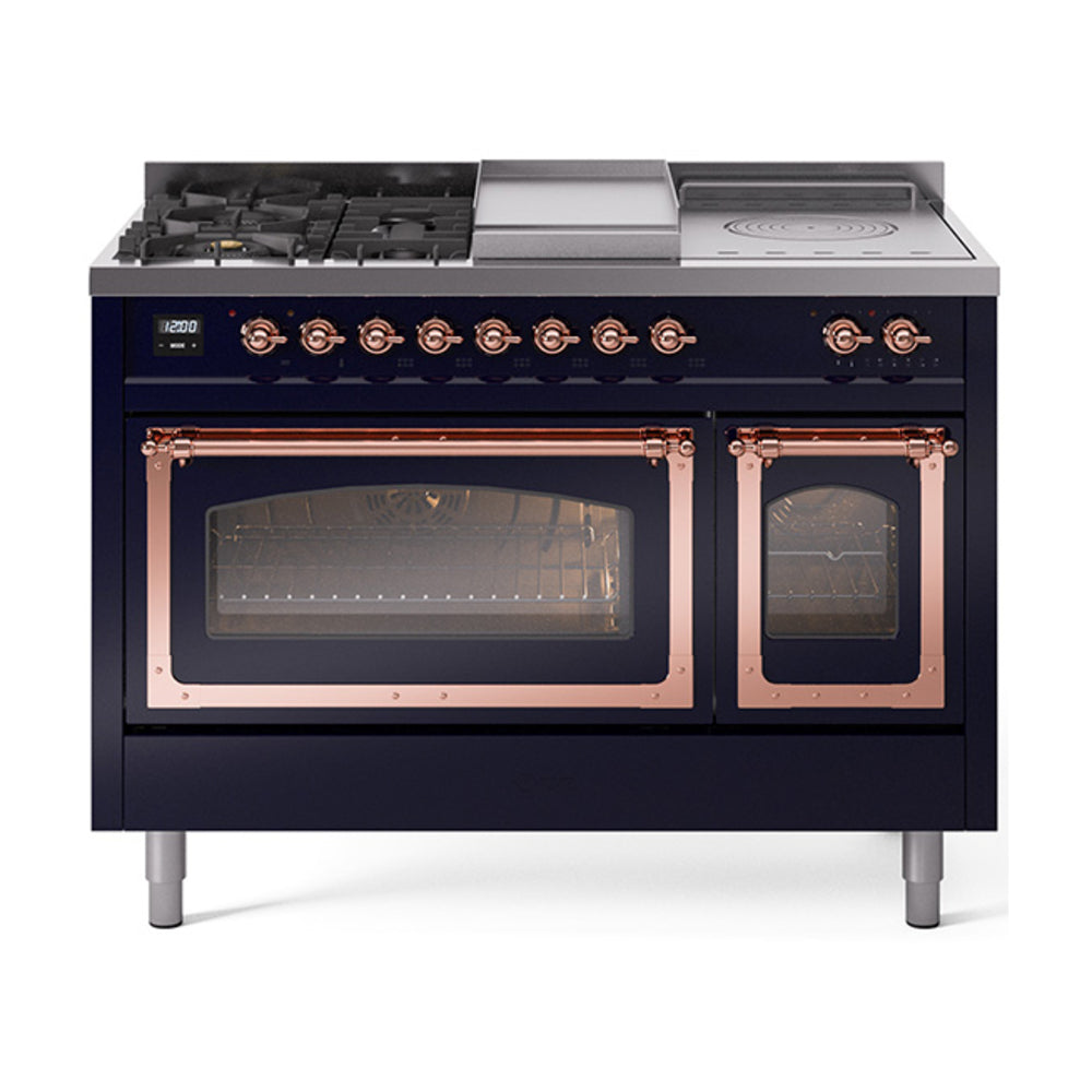 ILVE Nostalgie II Noblesse 48" Dual Fuel Freestanding Range 5 Sealed Burners + Griddle + French Top with Triple Glass Door UN48FSNMP
