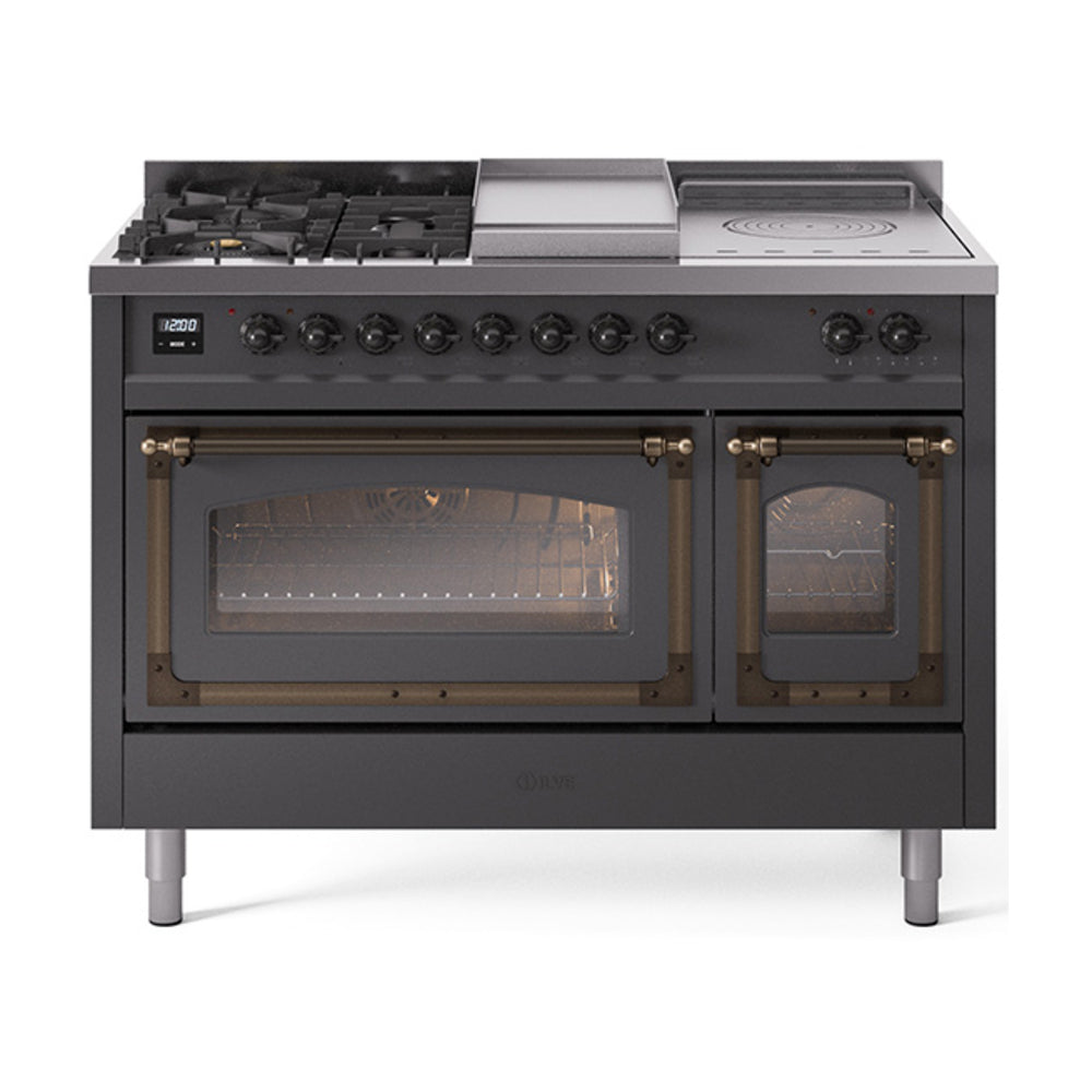 ILVE Nostalgie II Noblesse 48" Dual Fuel Freestanding Range 5 Sealed Burners + Griddle + French Top with Triple Glass Door UN48FSNMP