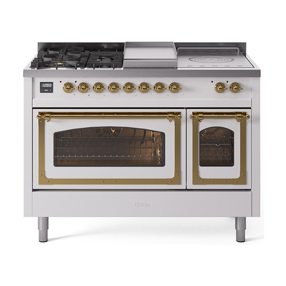 ILVE Nostalgie II Noblesse 48" Dual Fuel Freestanding Range 5 Sealed Burners + Griddle + French Top with Triple Glass Door UN48FSNMP