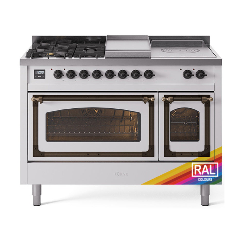 ILVE Nostalgie II Noblesse 48" Dual Fuel Freestanding Range 5 Sealed Burners + Griddle + French Top with Triple Glass Door UN48FSNMP
