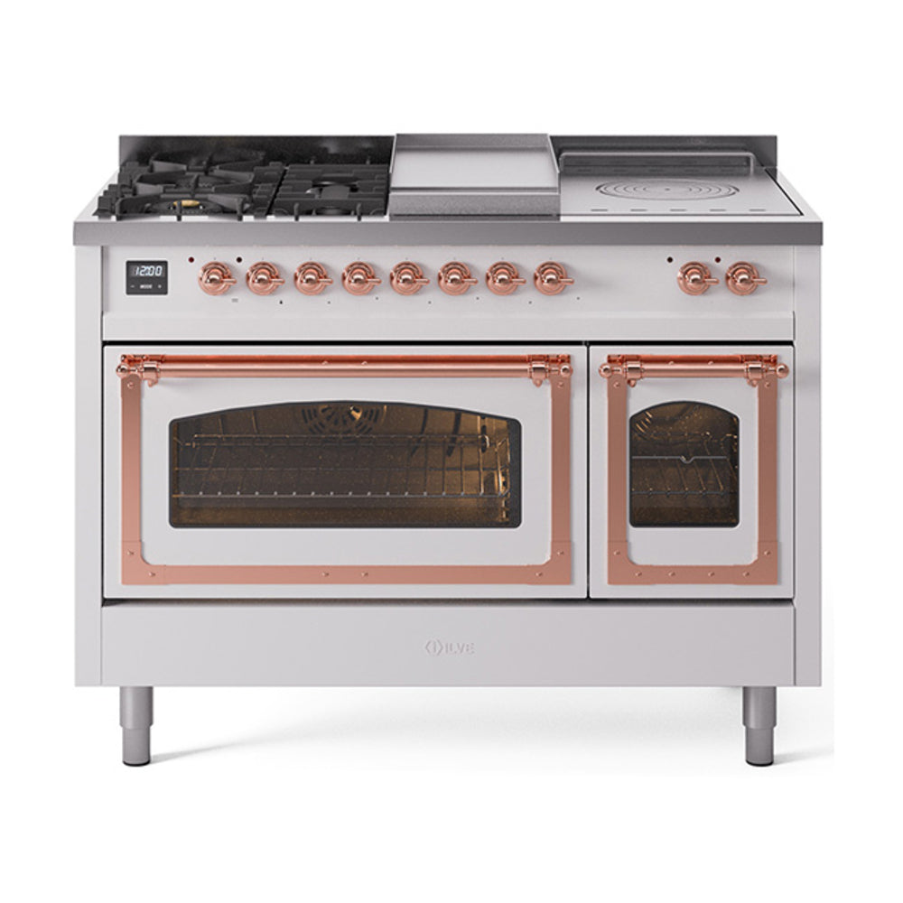 ILVE Nostalgie II Noblesse 48" Dual Fuel Freestanding Range 5 Sealed Burners + Griddle + French Top with Triple Glass Door UN48FSNMP