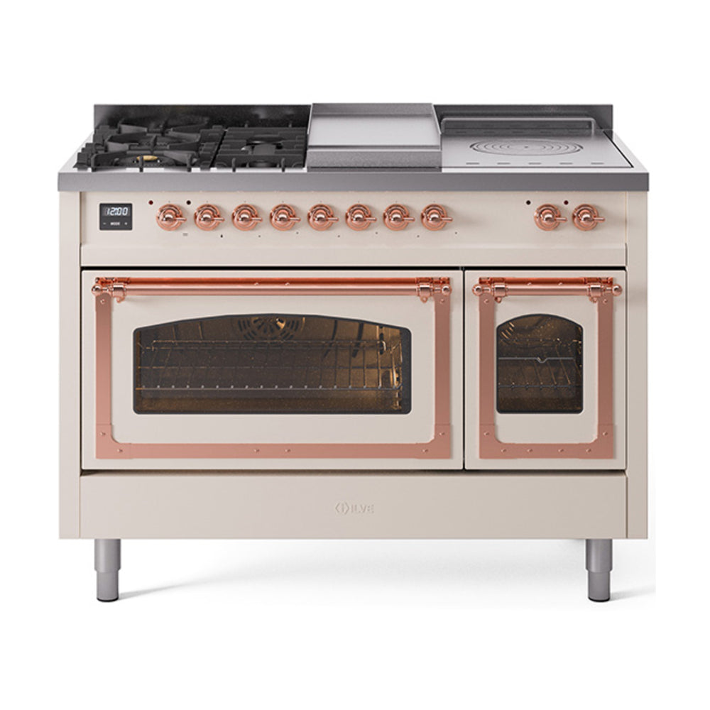 ILVE Nostalgie II Noblesse 48" Dual Fuel Freestanding Range 5 Sealed Burners + Griddle + French Top with Triple Glass Door UN48FSNMP