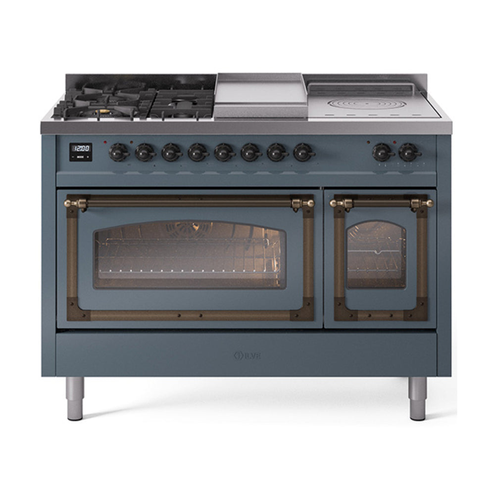 ILVE Nostalgie II Noblesse 48" Dual Fuel Freestanding Range 5 Sealed Burners + Griddle + French Top with Triple Glass Door UN48FSNMP