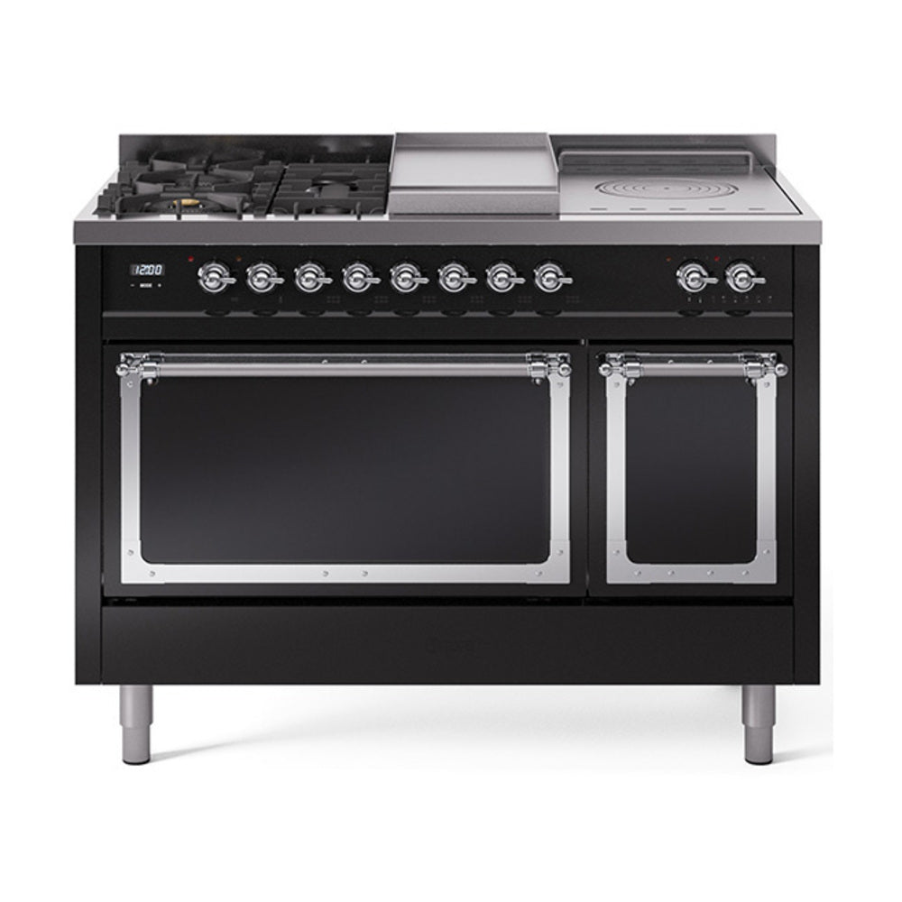 ILVE Nostalgie II Noblesse 48" Dual Fuel Freestanding Range 5 Sealed Burners + Griddle + French Top with Solid Door UN48FSQNMP