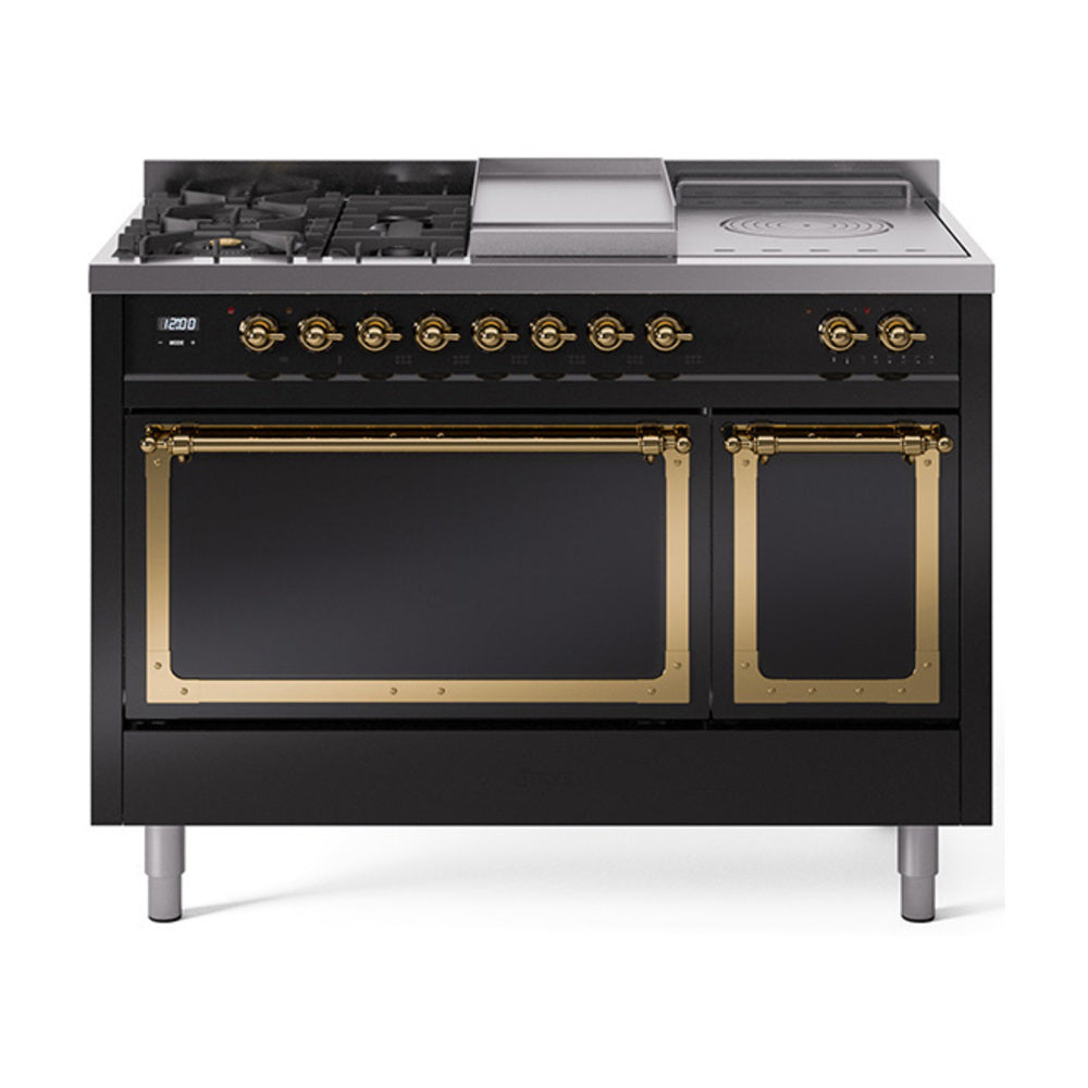 ILVE Nostalgie II Noblesse 48" Dual Fuel Freestanding Range 5 Sealed Burners + Griddle + French Top with Solid Door UN48FSQNMP