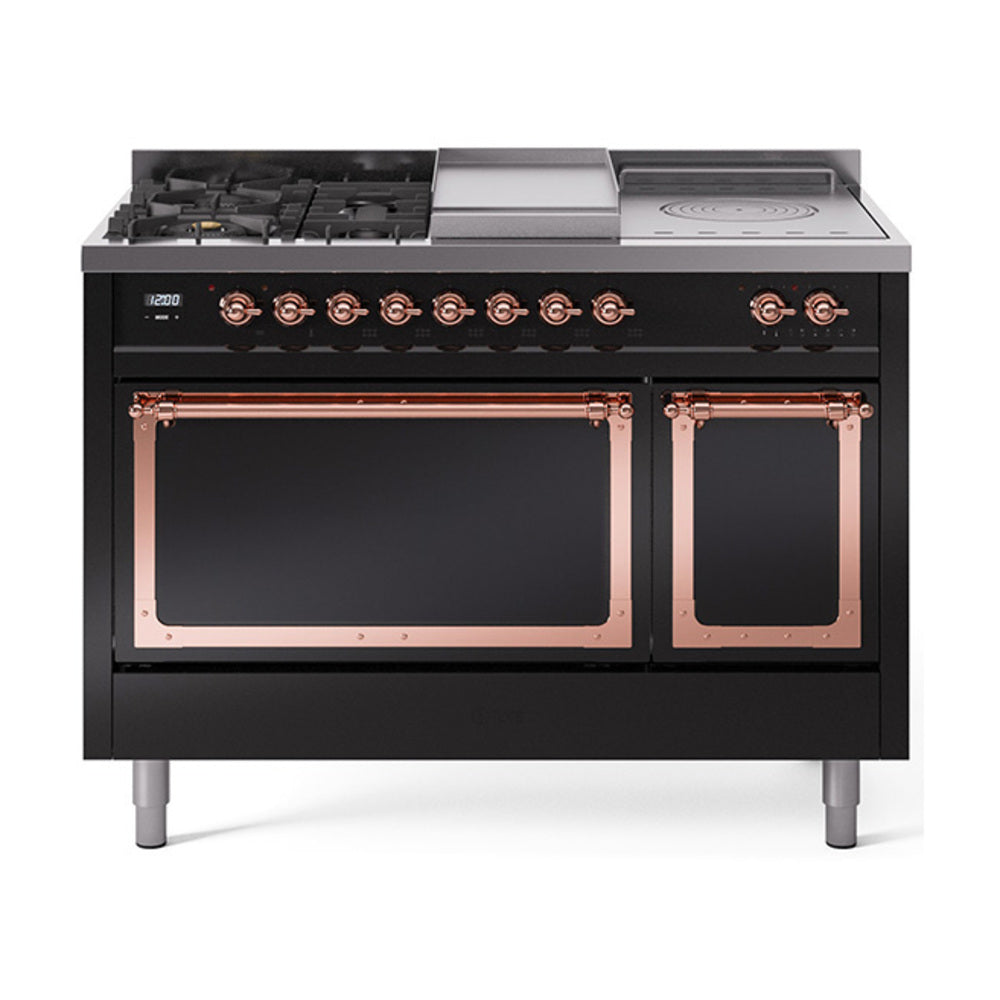 ILVE Nostalgie II Noblesse 48" Dual Fuel Freestanding Range 5 Sealed Burners + Griddle + French Top with Solid Door UN48FSQNMP