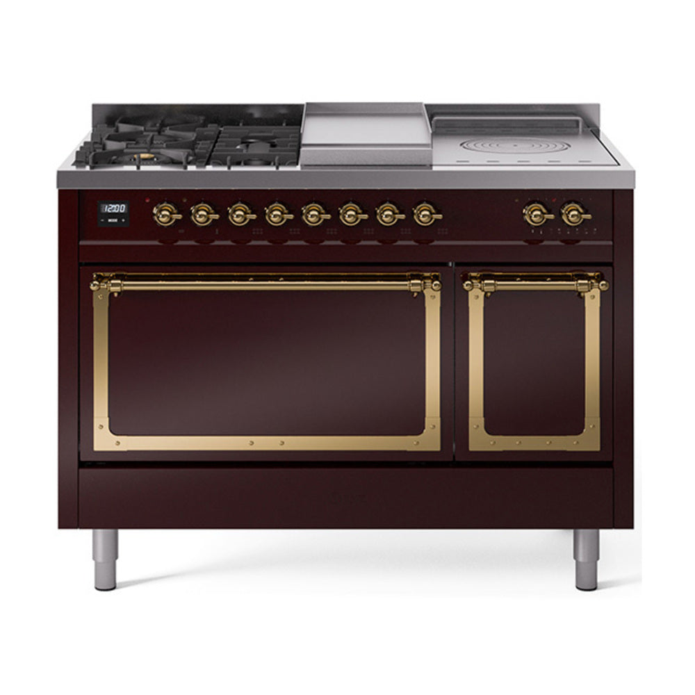 ILVE Nostalgie II Noblesse 48" Dual Fuel Freestanding Range 5 Sealed Burners + Griddle + French Top with Solid Door UN48FSQNMP