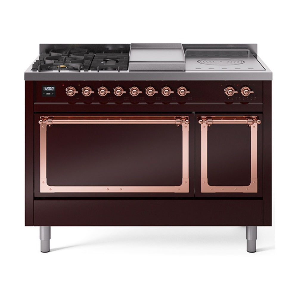 ILVE Nostalgie II Noblesse 48" Dual Fuel Freestanding Range 5 Sealed Burners + Griddle + French Top with Solid Door UN48FSQNMP