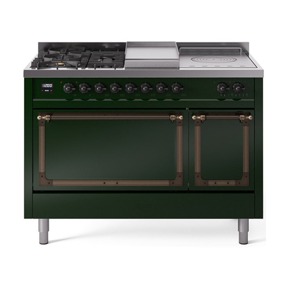 ILVE Nostalgie II Noblesse 48" Dual Fuel Freestanding Range 5 Sealed Burners + Griddle + French Top with Solid Door UN48FSQNMP