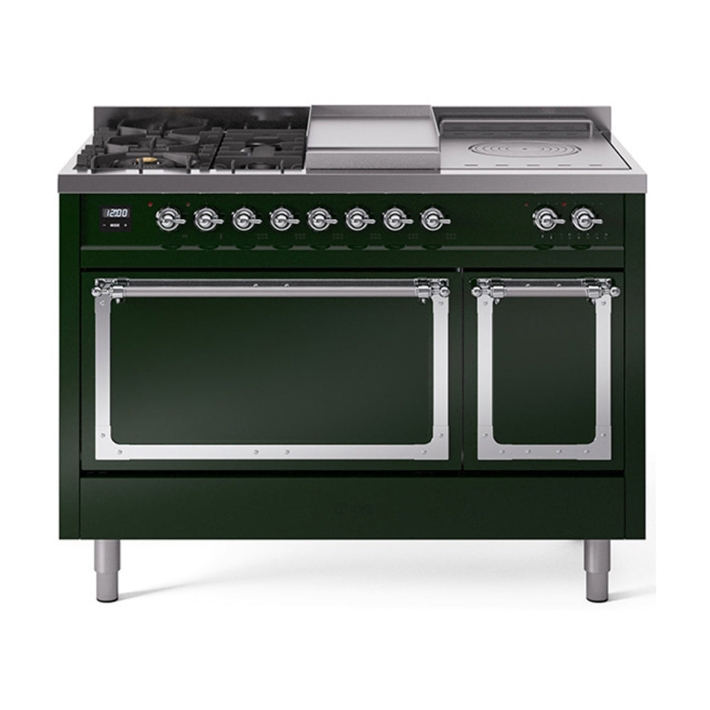ILVE Nostalgie II Noblesse 48" Dual Fuel Freestanding Range 5 Sealed Burners + Griddle + French Top with Solid Door UN48FSQNMP