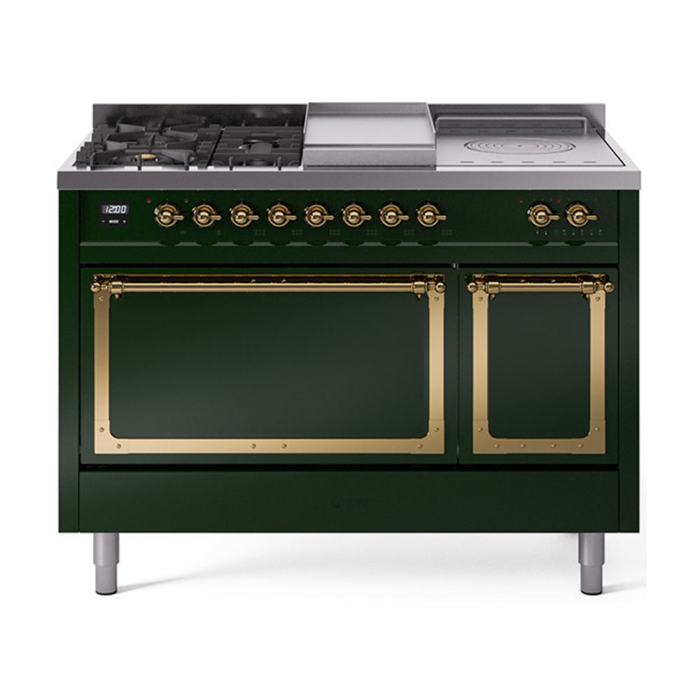 ILVE Nostalgie II Noblesse 48" Dual Fuel Freestanding Range 5 Sealed Burners + Griddle + French Top with Solid Door UN48FSQNMP