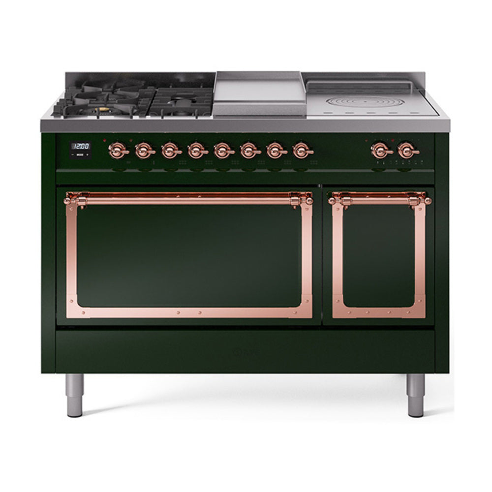 ILVE Nostalgie II Noblesse 48" Dual Fuel Freestanding Range 5 Sealed Burners + Griddle + French Top with Solid Door UN48FSQNMP