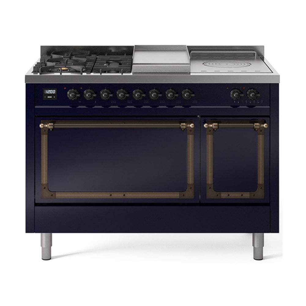 ILVE Nostalgie II Noblesse 48" Dual Fuel Freestanding Range 5 Sealed Burners + Griddle + French Top with Solid Door UN48FSQNMP
