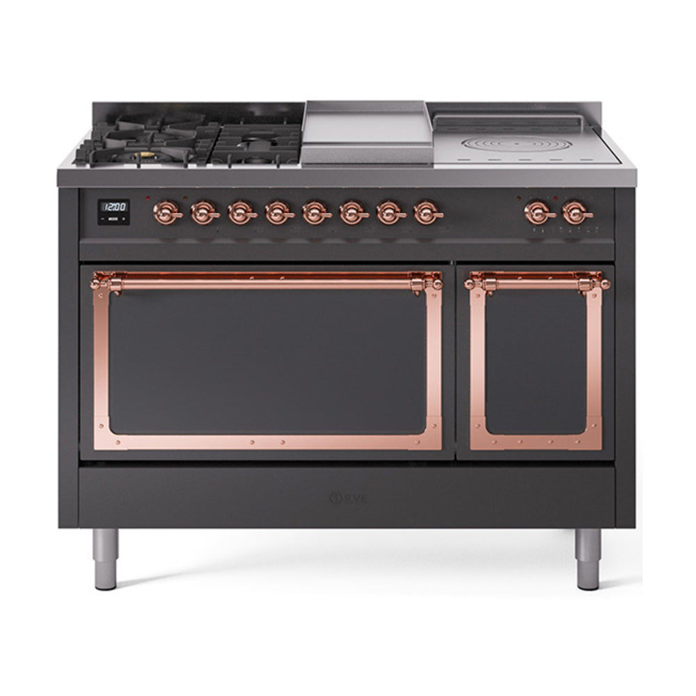 ILVE Nostalgie II Noblesse 48" Dual Fuel Freestanding Range 5 Sealed Burners + Griddle + French Top with Solid Door UN48FSQNMP
