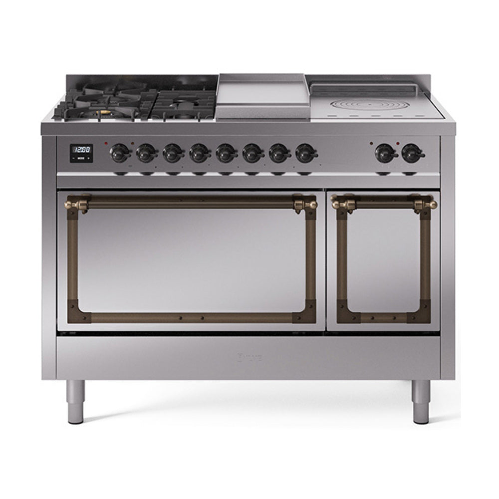 ILVE Nostalgie II Noblesse 48" Dual Fuel Freestanding Range 5 Sealed Burners + Griddle + French Top with Solid Door UN48FSQNMP