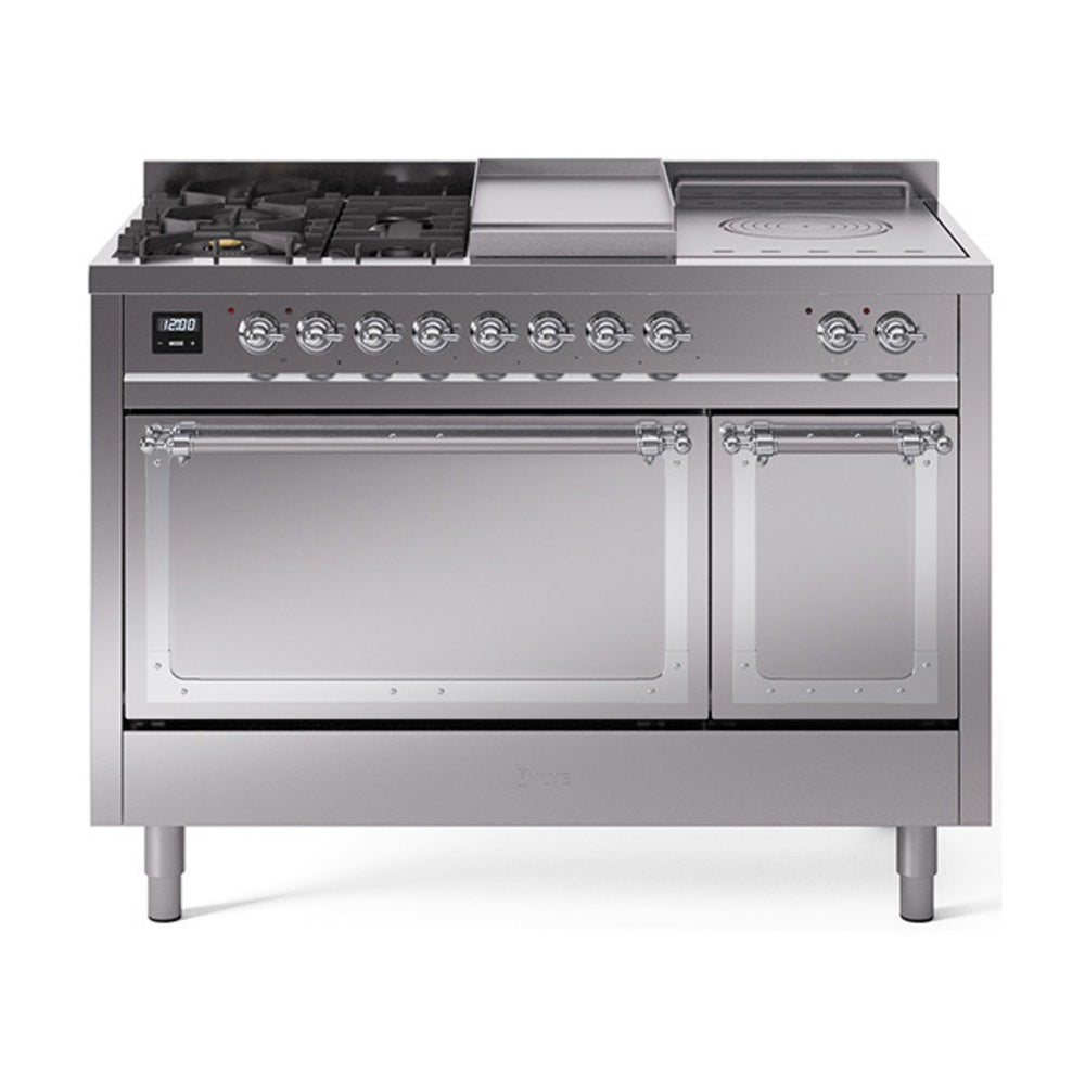 ILVE Nostalgie II Noblesse 48" Dual Fuel Freestanding Range 5 Sealed Burners + Griddle + French Top with Solid Door UN48FSQNMP