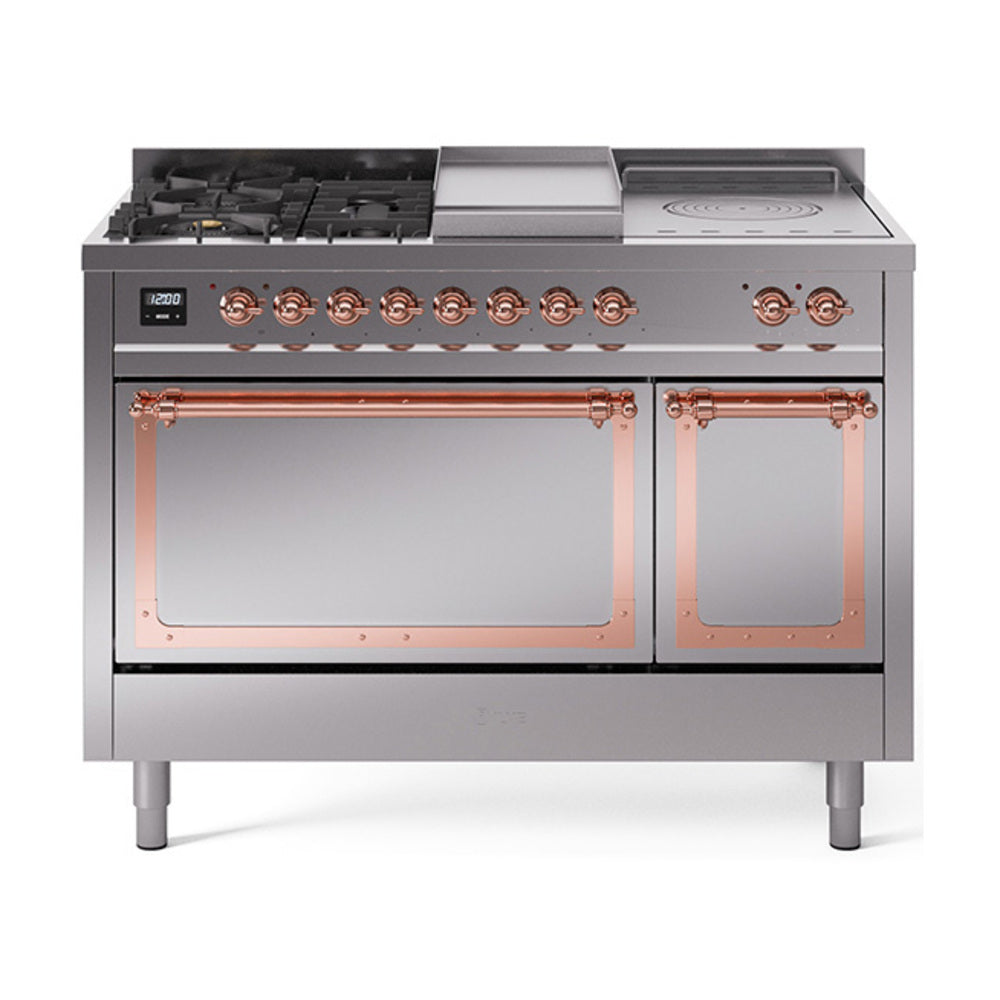 ILVE Nostalgie II Noblesse 48" Dual Fuel Freestanding Range 5 Sealed Burners + Griddle + French Top with Solid Door UN48FSQNMP