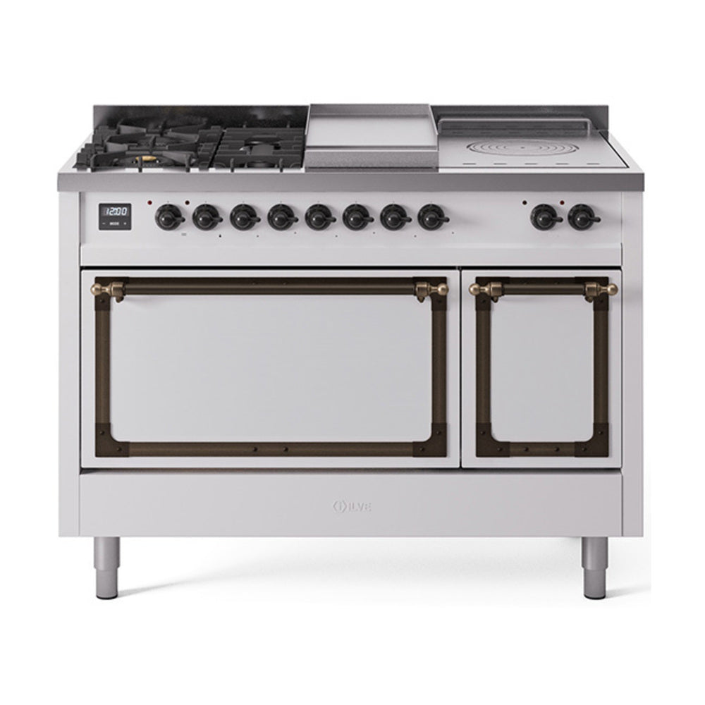 ILVE Nostalgie II Noblesse 48" Dual Fuel Freestanding Range 5 Sealed Burners + Griddle + French Top with Solid Door UN48FSQNMP