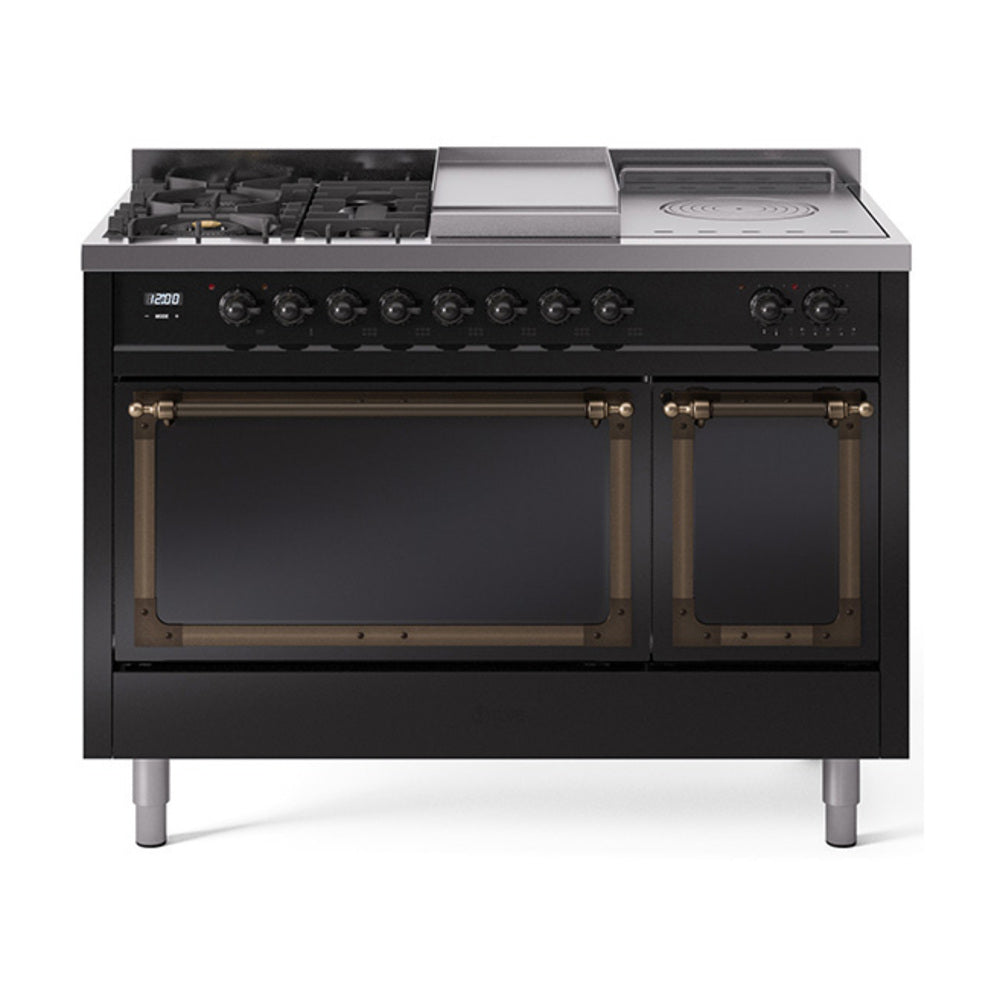 ILVE Nostalgie II Noblesse 48" Dual Fuel Freestanding Range 5 Sealed Burners + Griddle + French Top with Solid Door UN48FSQNMP