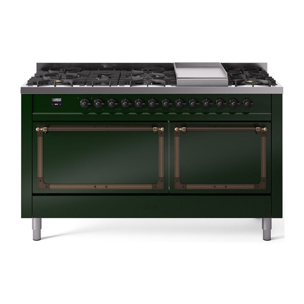 ILVE Nostalgie II Noblesse 60" Dual Fuel Freestanding Range 9 Sealed Burners + Griddle with Solid Door UN60FQNMP