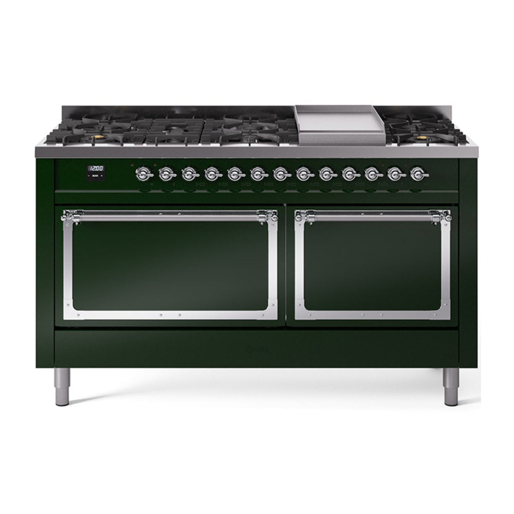 ILVE Nostalgie II Noblesse 60" Dual Fuel Freestanding Range 9 Sealed Burners + Griddle with Solid Door UN60FQNMP