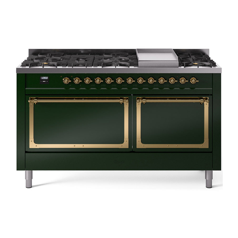 ILVE Nostalgie II Noblesse 60" Dual Fuel Freestanding Range 9 Sealed Burners + Griddle with Solid Door UN60FQNMP