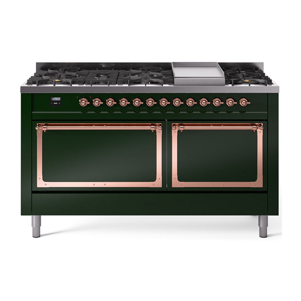 ILVE Nostalgie II Noblesse 60" Dual Fuel Freestanding Range 9 Sealed Burners + Griddle with Solid Door UN60FQNMP