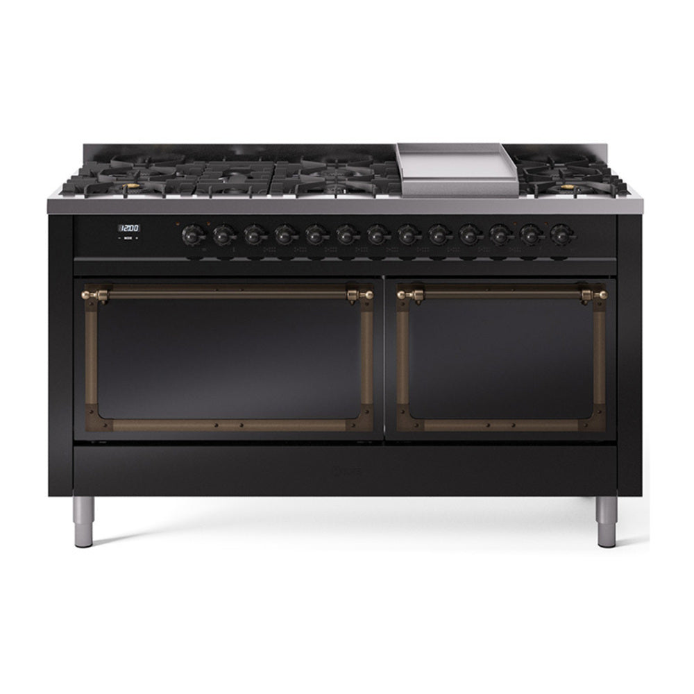 ILVE Nostalgie II Noblesse 60" Dual Fuel Freestanding Range 9 Sealed Burners + Griddle with Solid Door UN60FQNMP