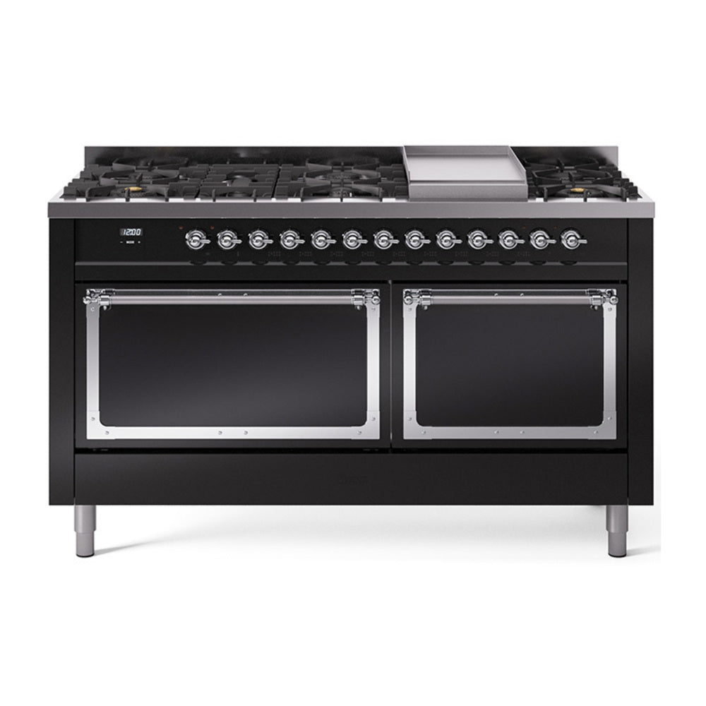 ILVE Nostalgie II Noblesse 60" Dual Fuel Freestanding Range 9 Sealed Burners + Griddle with Solid Door UN60FQNMP