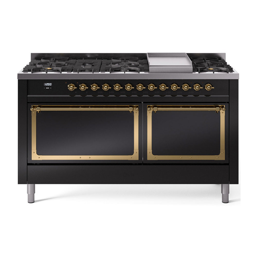 ILVE Nostalgie II Noblesse 60" Dual Fuel Freestanding Range 9 Sealed Burners + Griddle with Solid Door UN60FQNMP