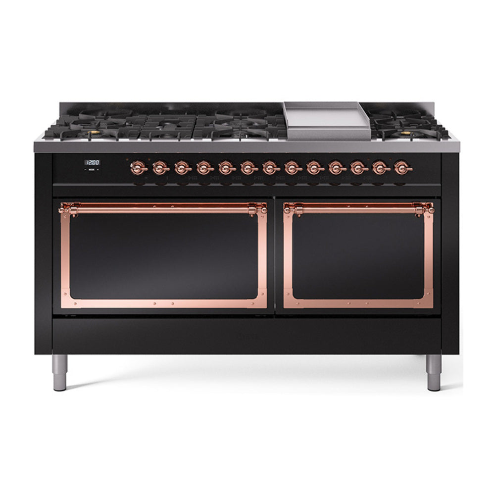 ILVE Nostalgie II Noblesse 60" Dual Fuel Freestanding Range 9 Sealed Burners + Griddle with Solid Door UN60FQNMP