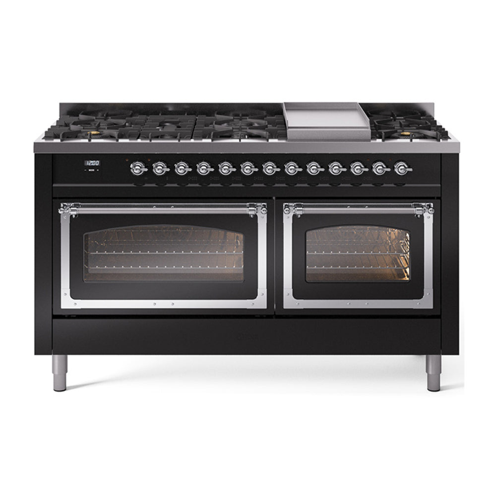 ILVE Nostalgie II Noblesse 60" Dual Fuel Freestanding Range with 9 Sealed Burners + Griddle with Triple Glass Door UN60FNMP