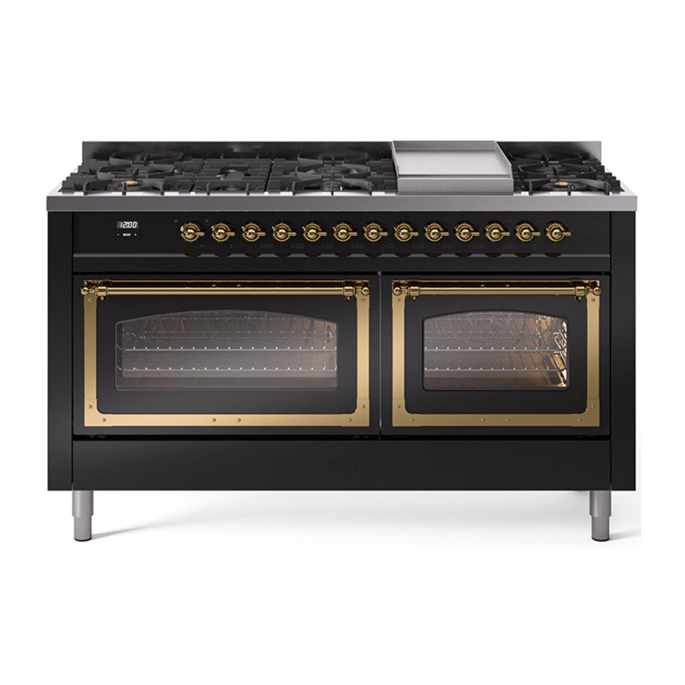 ILVE Nostalgie II Noblesse 60" Dual Fuel Freestanding Range with 9 Sealed Burners + Griddle with Triple Glass Door UN60FNMP