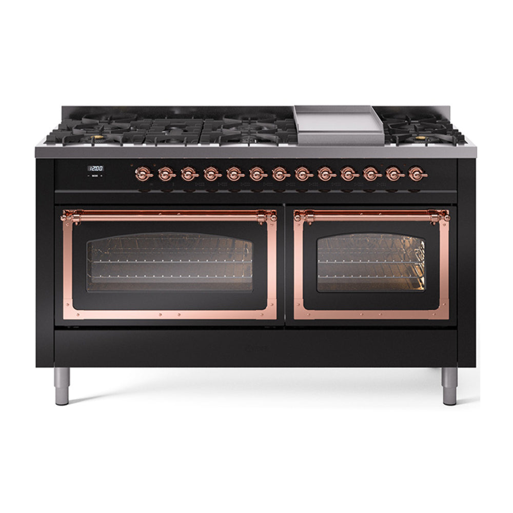 ILVE Nostalgie II Noblesse 60" Dual Fuel Freestanding Range with 9 Sealed Burners + Griddle with Triple Glass Door UN60FNMP