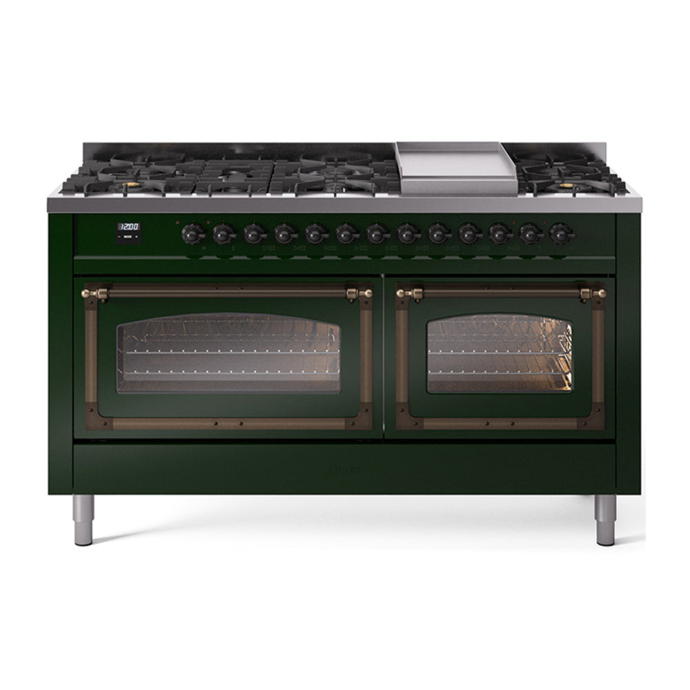 ILVE Nostalgie II Noblesse 60" Dual Fuel Freestanding Range with 9 Sealed Burners + Griddle with Triple Glass Door UN60FNMP