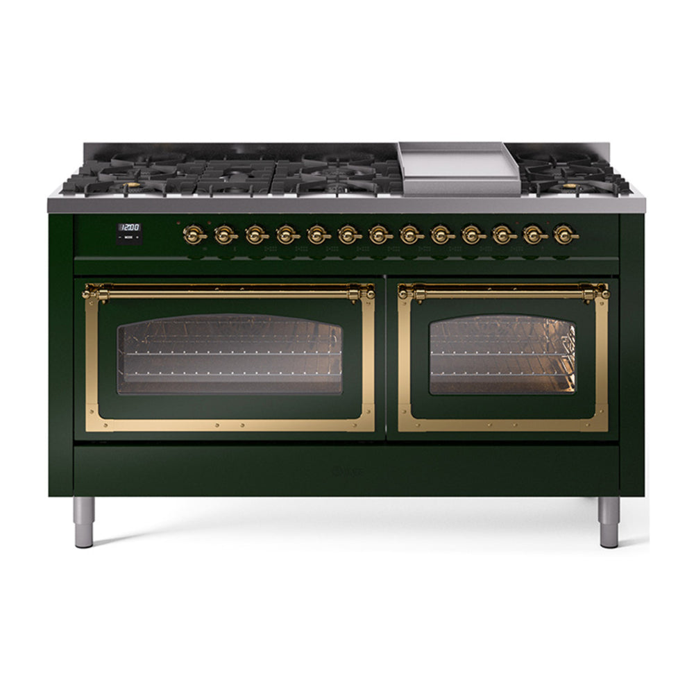 ILVE Nostalgie II Noblesse 60" Dual Fuel Freestanding Range with 9 Sealed Burners + Griddle with Triple Glass Door UN60FNMP