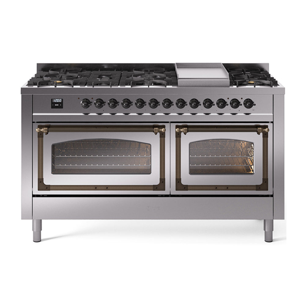 ILVE Nostalgie II Noblesse 60" Dual Fuel Freestanding Range with 9 Sealed Burners + Griddle with Triple Glass Door UN60FNMP