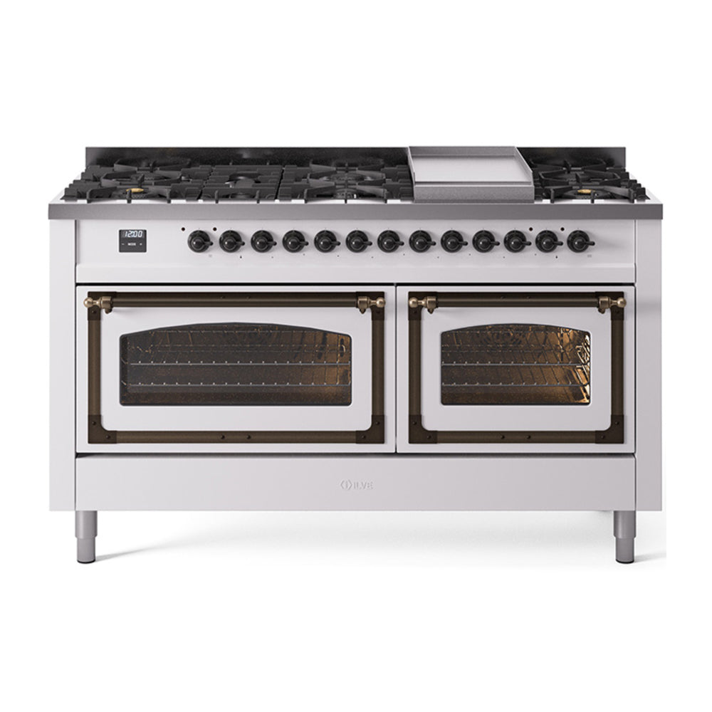 ILVE Nostalgie II Noblesse 60" Dual Fuel Freestanding Range with 9 Sealed Burners + Griddle with Triple Glass Door UN60FNMP