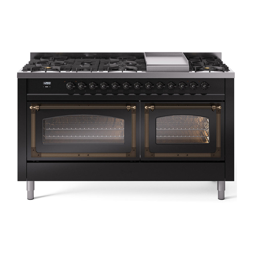 ILVE Nostalgie II Noblesse 60" Dual Fuel Freestanding Range with 9 Sealed Burners + Griddle with Triple Glass Door UN60FNMP
