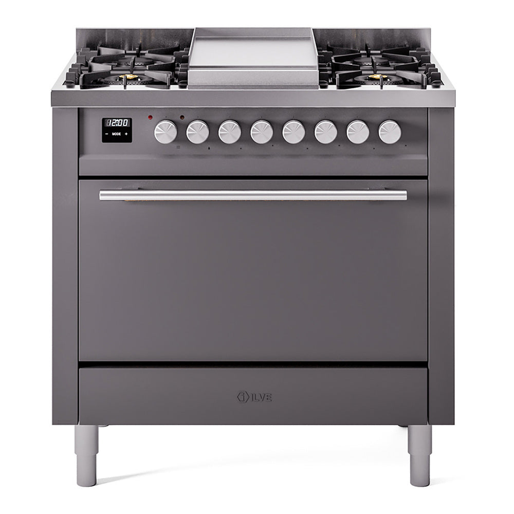ILVE Professional Plus II 36" Dual Fuel Range 6 Sealed Burners with Solid Door UP36FQMP
