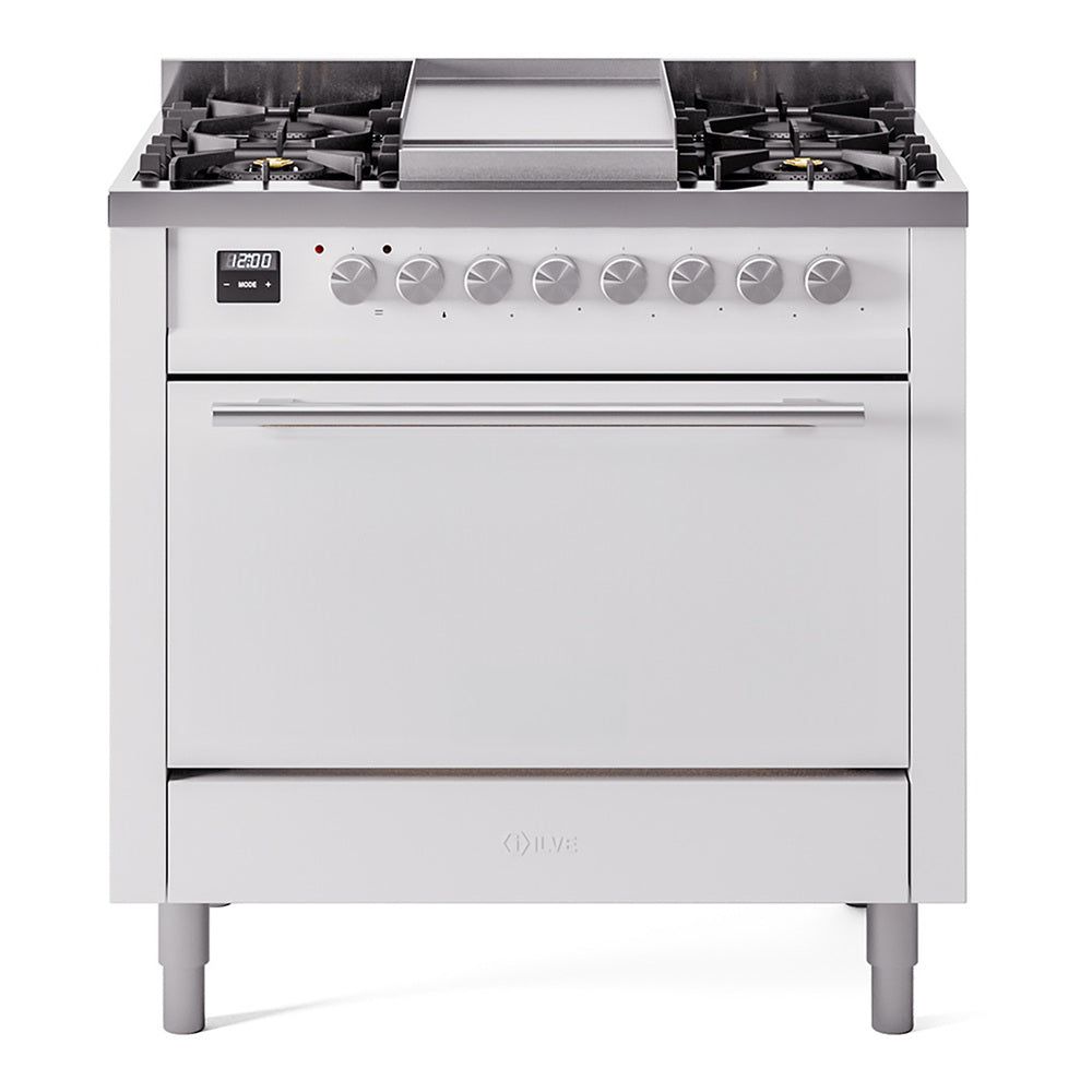 ILVE Professional Plus II 36" Dual Fuel Range 6 Sealed Burners with Solid Door UP36FQMP