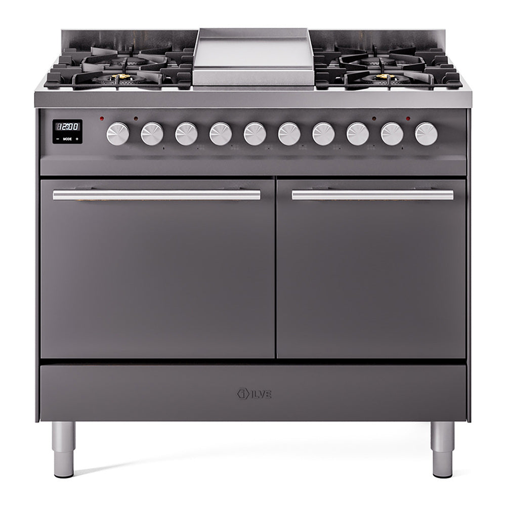 ILVE Professional Plus II 40" Dual Fuel Range with 6 Sealed Burners + Griddle Solid Door UPD40FQMP