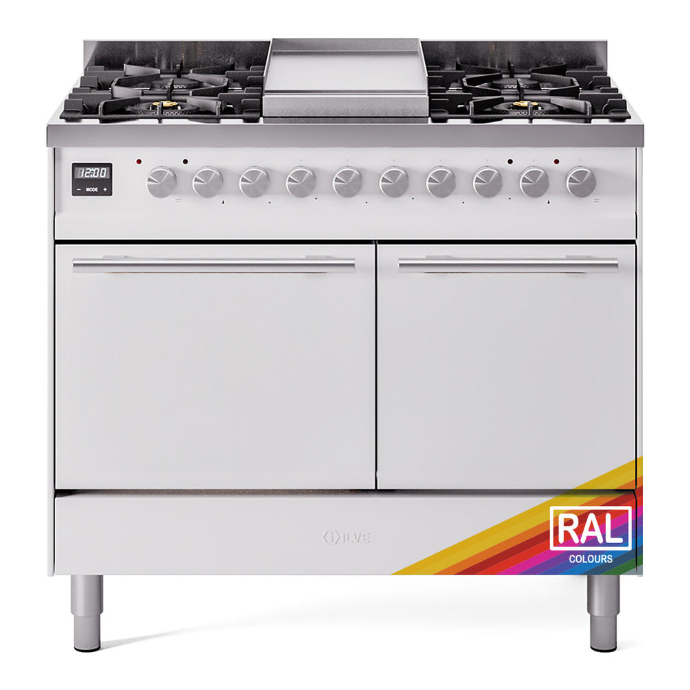 ILVE Professional Plus II 40" Dual Fuel Range with 6 Sealed Burners + Griddle Solid Door UPD40FQMP