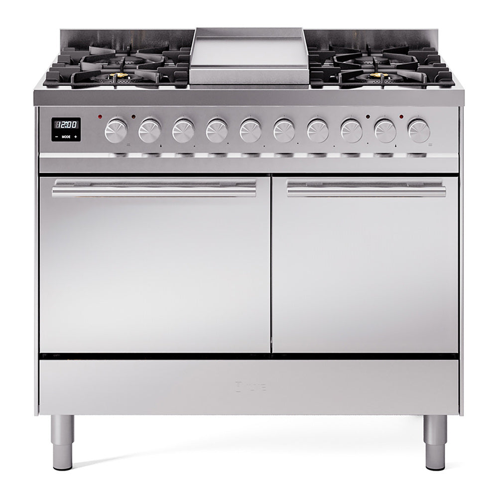 ILVE Professional Plus II 40" Dual Fuel Range with 6 Sealed Burners + Griddle Solid Door UPD40FQMP