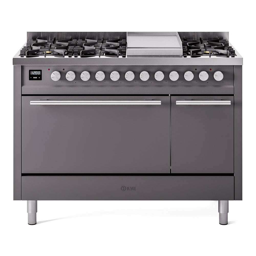 ILVE Professional Plus II 48" Dual Fuel Range 8 Sealed Burners with Solid Door UP48FQMP